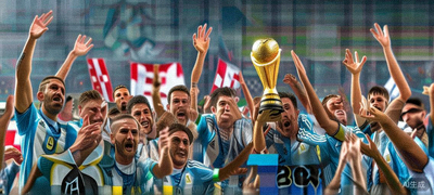 2022年卡塔尔世界杯阿根廷队高举大力神杯庆祝瞬间